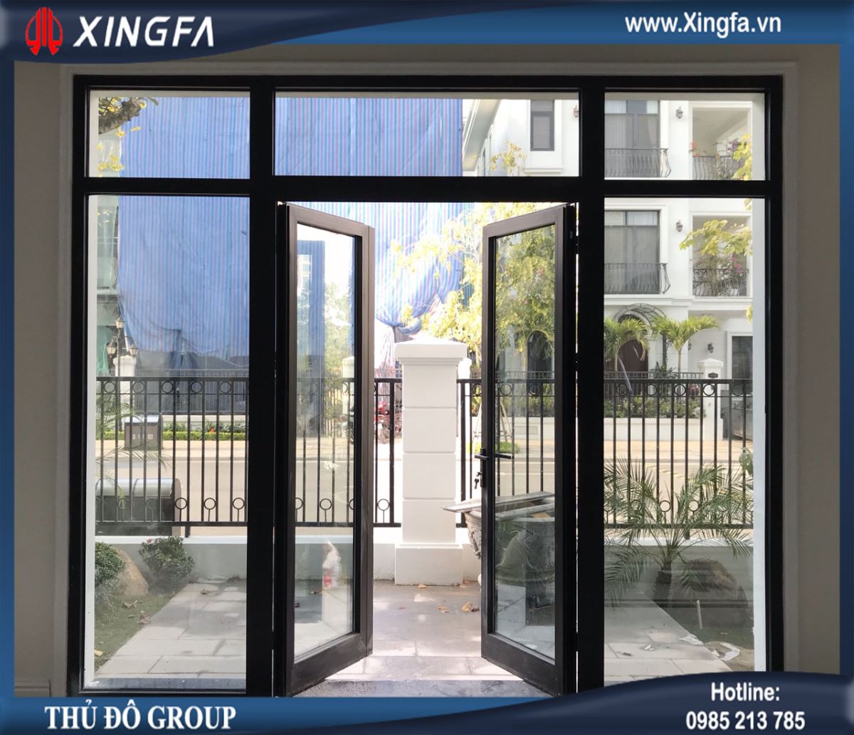 Mẫu cửa đi nhôm Xingfa mở quay 2 cánh Mẫu cửa đi nhôm Xingfa mở quay 2 cánh