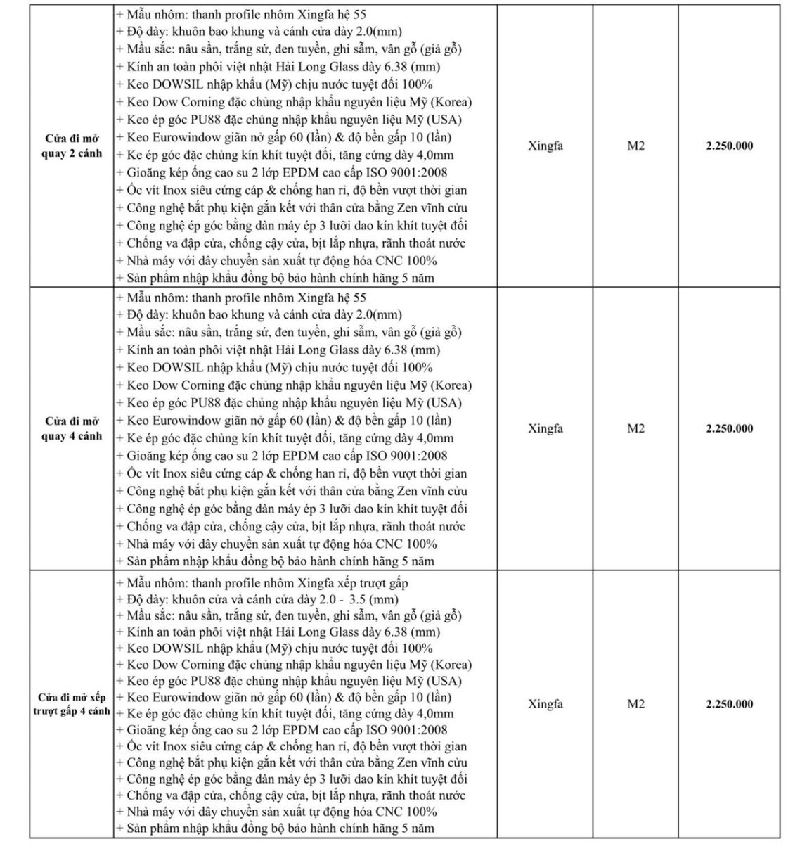 Báo giá cửa nhôm kính Xingfa nhập khẩu chính hãng Báo giá cửa nhôm kính Xingfa nhập khẩu chính hãng