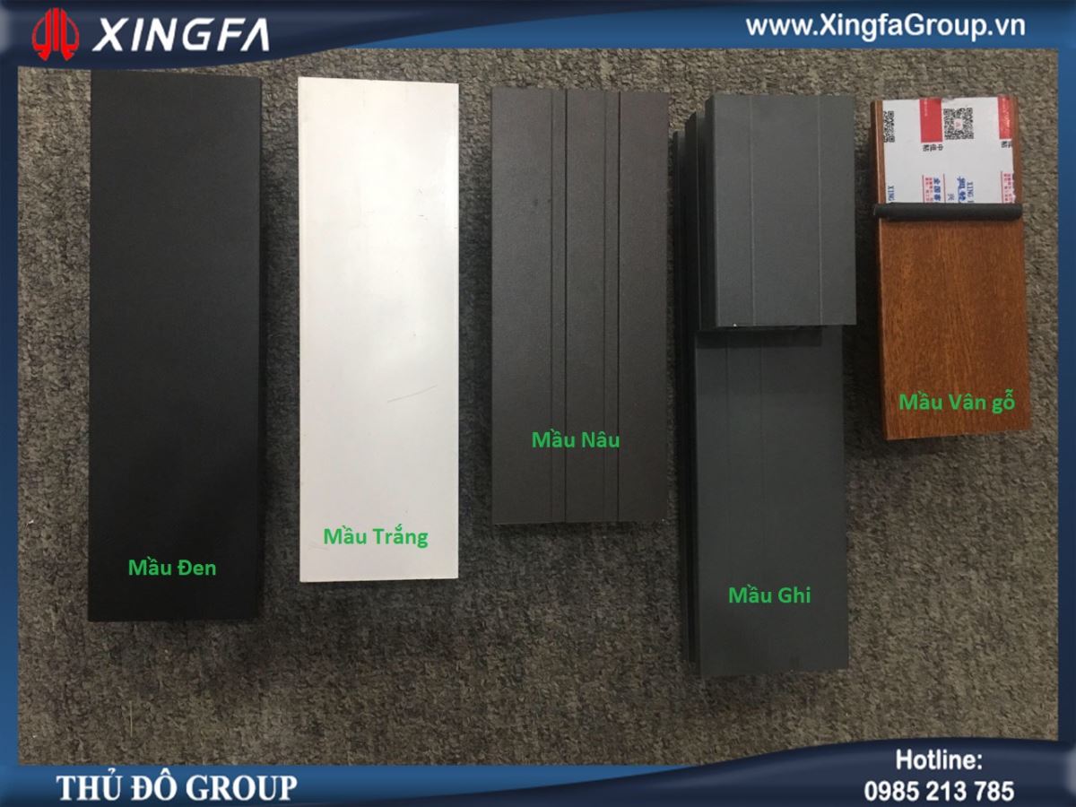 Cửa nhôm Xingfa có 5 mầu cơ bản: nâu cafe, trắng sứ, ghi xám, đen tuyền, vân gỗ (giả gỗ tự nhiên) Cửa nhôm Xingfa có 5 mầu cơ bản: nâu cafe, trắng sứ, ghi xám, đen tuyền, vân gỗ (giả gỗ tự nhiên)